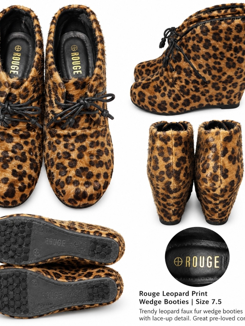 Rouge Helium Leopard Print Wedge Booties - Brown/Black